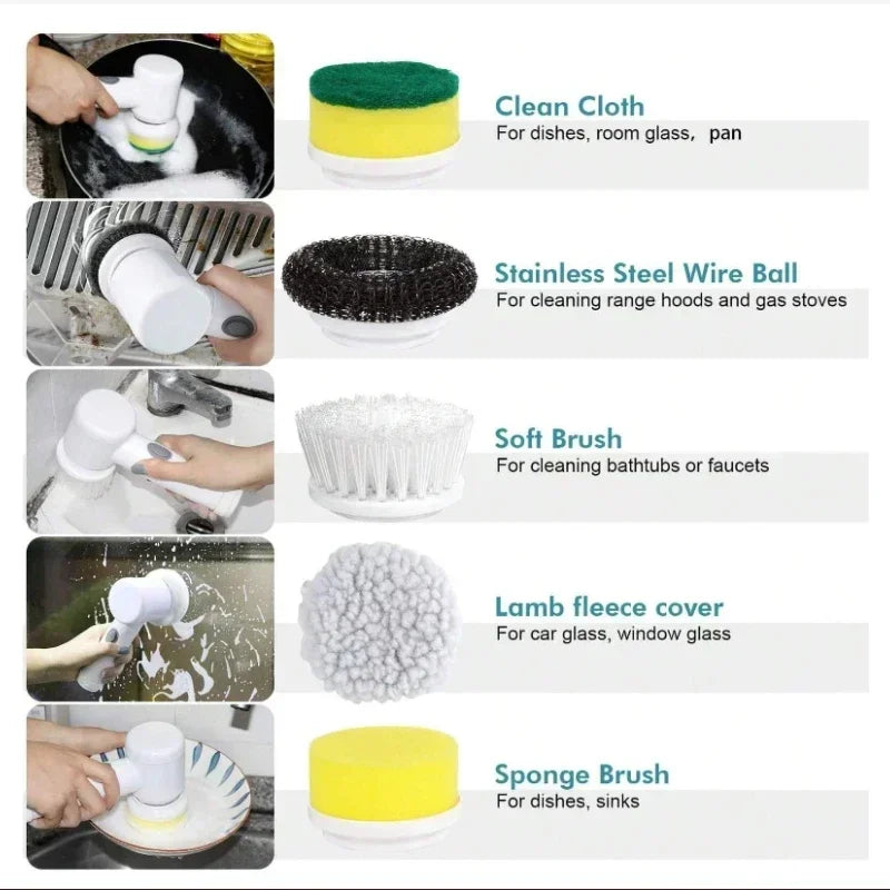 SpinScrub Pro: Electric Power Scrubber with 5 Brush Heads
