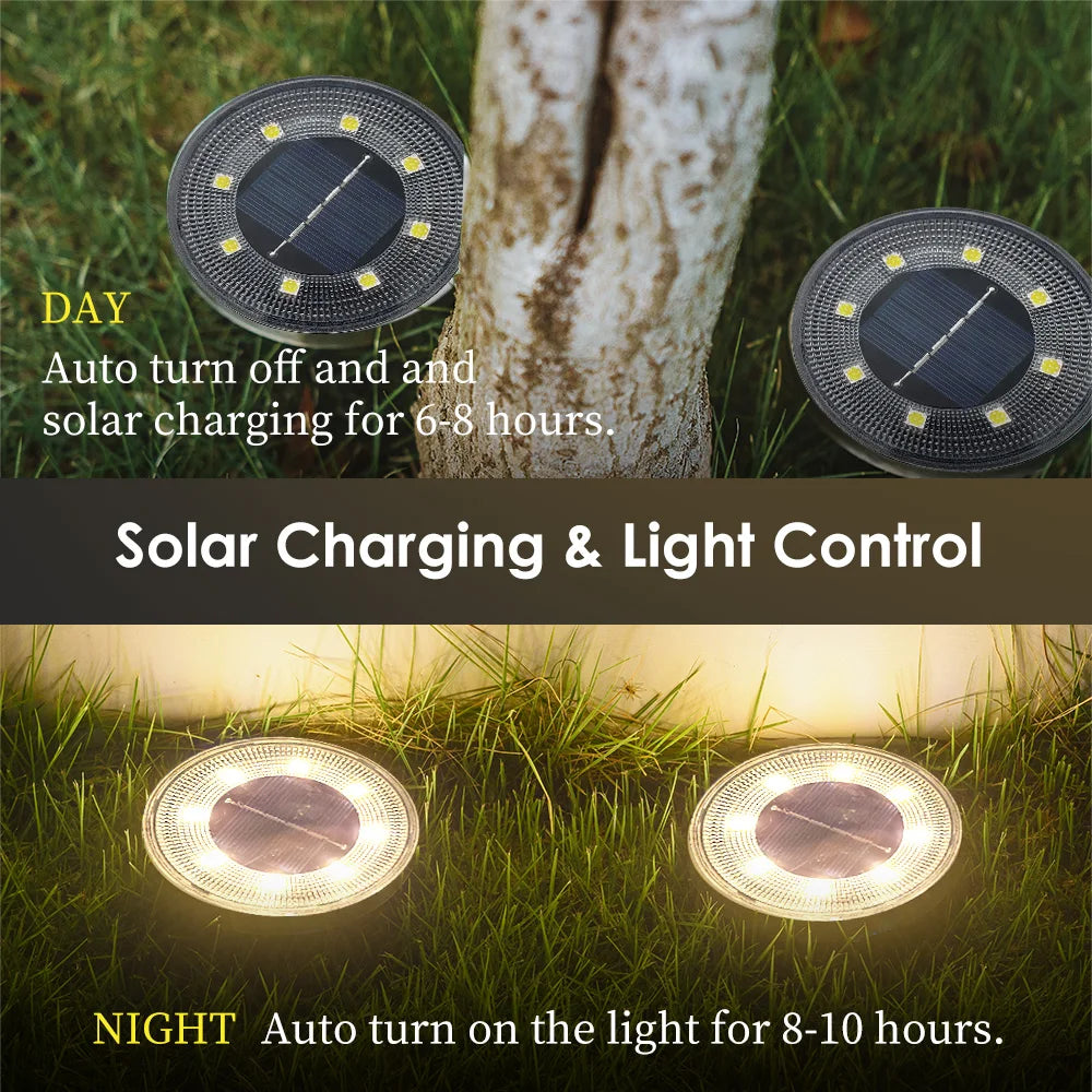 "Shine Bright Solar Ground Lights: Illuminate Your Outdoor Oasis with Waterproof LED Brilliance!"